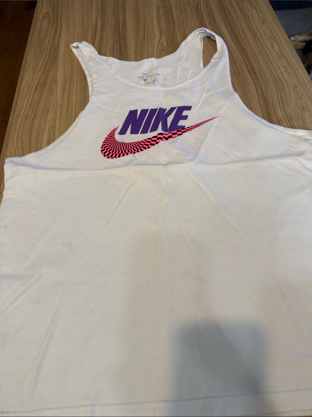 Nike White' Tank Top with Purple Logo and Pink Swoosh